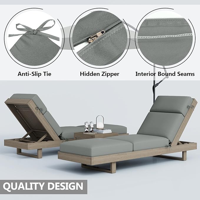 4 Pcs Chaise Lounge Cushions Outdoor, 80 x 26 x 4 Inch Lounge Chair Cushions for Outdoor Furniture - Waterproof Lounge Patio Replacement Cushion, 4In Fade-Resistant ThickPatio Chaise Lounge Cushion