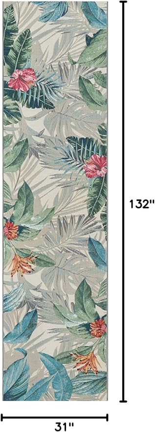 Unique Loom Outdoor Botanical Collection Area Rug - Kula (2' 7" x 11' Runner, Multi/ Gray)