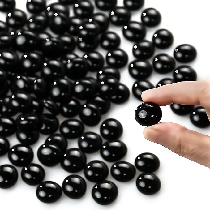 CYS EXCEL Black Glass Gemstone Beads Vase Fillers (2 LBS) Flat Marble Beads Multiple Color Choices Aquarium Decor Rocks Floral Stones Decorative Mosaic Glass Gem Pebbles