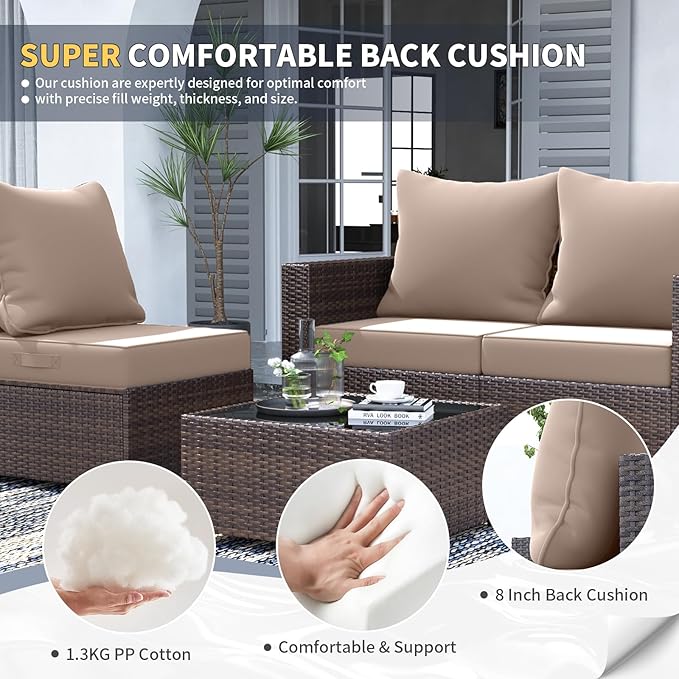 UDPATIO Outdoor Cushions for Patio Furniture, 24 x 24 Outdoor Deep Seat Cushions with Waterproof Fade Resistant, Outdoor Chair Cushions with Adjustable Snaps, Removable Cover and Handle, Beige