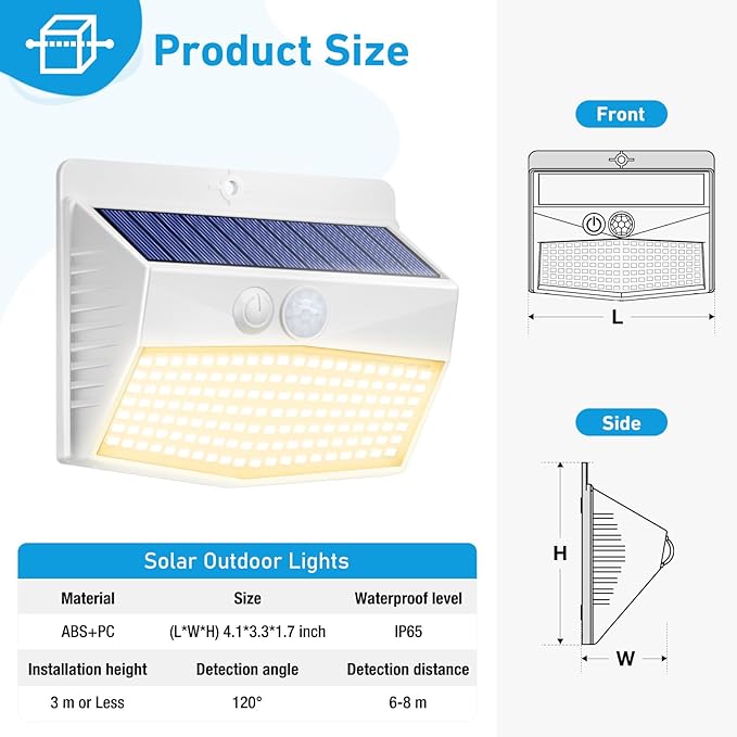 Peasur 16 Packs Solar Outdoor Lights Motion Sensor Solar Security Lights Waterproof with 3 Lighting Modes Solar Powered Wall Lights Outside for Garden Fence Yard Deck, Warm White