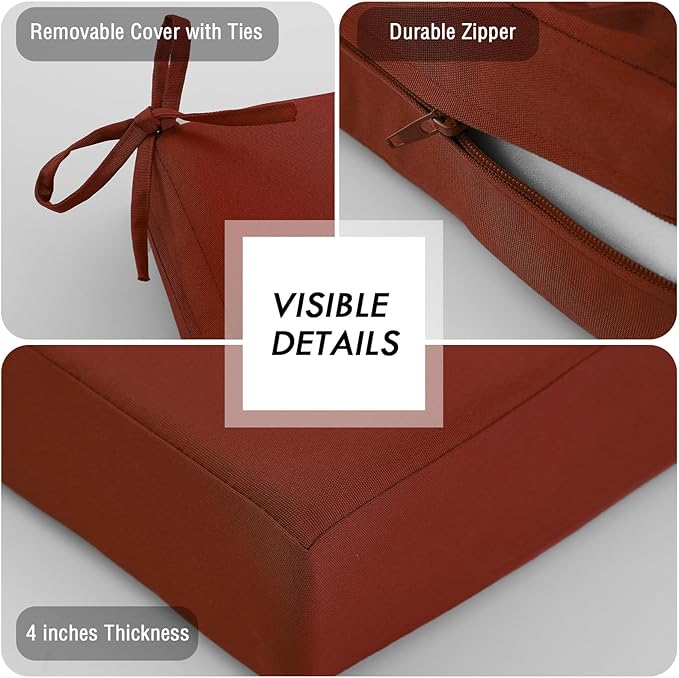 idee-home Outdoor Chair Cushions Set of 2, Waterproof Outdoor Seat Cushions for Patio Furniture, Outside Replacement Chair Pad with Ties for Lawn Deck Porch, 26.5 x 26.5