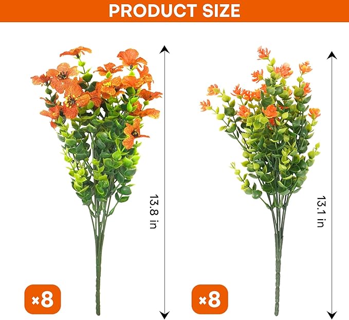16 Bundles Artificial Mums for Outdoors Garden Home Decoration Fake Mums Decoration UV Resistant Lifelike Faux Silk Daisy for Outside Home Planter Front Porch Patio Thanksgiving Decor Thanksgiving