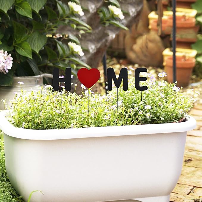 Metal Welcome Letter Yard Sign Garden Decor, Home Letter Word Yard Art Stake Metal Plant Pick Stick for Plant Pot Flower Bed Indoor Outdoor Patio Lawn Spring Decor (Love home)