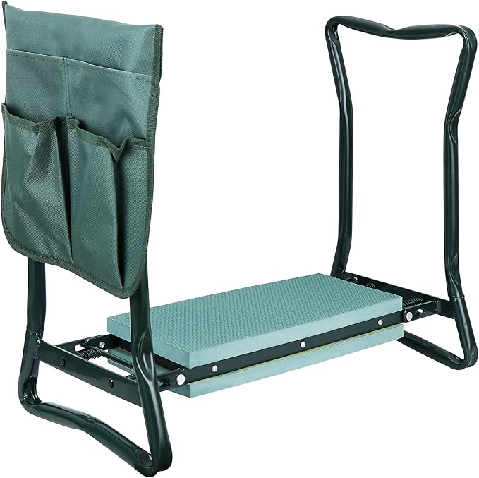 HomGarden Folding Garden Kneeler Seat Bench Stool w/Soft Kneeling Pad and Large Tool Pouch Foldable Gardener Stool (3 Sets)