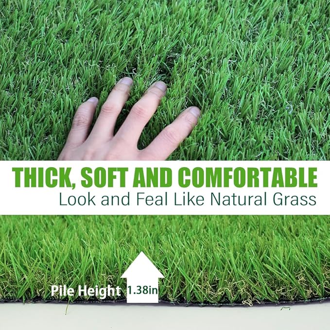 Artificial Grass Turf Outdoor, 12FT x 16FT (192 Square Feet) 1.38" Thick Fake Realistic Pet Grass Rug Synthetic Lawn Carpet, Astroturf Faux Indoor Landscape for Patio, Garden, Yard, Balcony