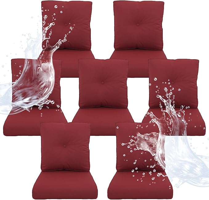 Outdoor Chair Cushions 7 Sets - 22 * 24" Patio Furniture Cushions with Removable Cover, 28D High Density Sponge Filling Outdoor Patio Cushions for Chairs, Rocker, Sofa and Loveseat - Red