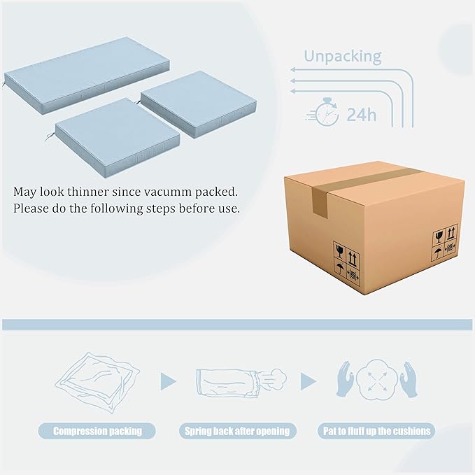 3 Pack Outdoor Replacement Cushions,36L x 18W x 3H,18L x 18W x 3H inch, High-Elastic Replacement Sponge for 4-Seater Water-Resistant Patio/Sofa with Removable Covers (Light Blue)