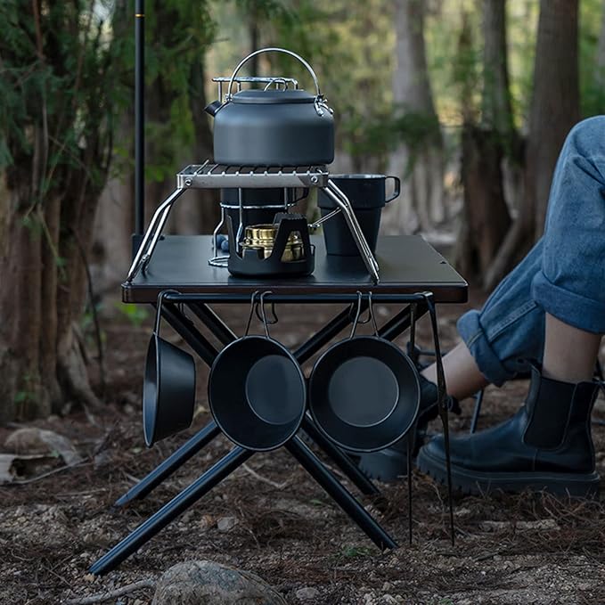 Folding Camping Table, Portable Picnic Table Outdoor Table with Hanging Side Pipe, Sturdy Lightweight Picnic Table with Storage Bag, Camping Accessories for Home Picnic BBQ Garden Cooking