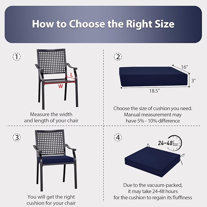 Outdoor Chair Cushion Set of 4, 18.5 x 16 Inch Patio Chair Cushions for Outdoor Furniture, Water Resistant Outdoor Patio Chair Cushions with Non-Slip Ties(Navy Blue)