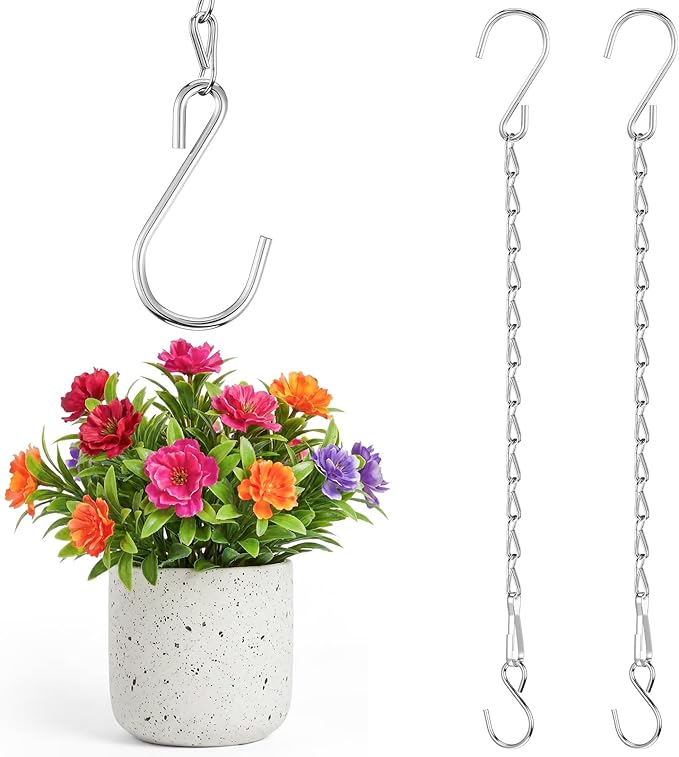 2 Pack Hanging Chain for Bird Feeders, Planters, Lanterns and Ornaments (19.7 Inch, Silver)