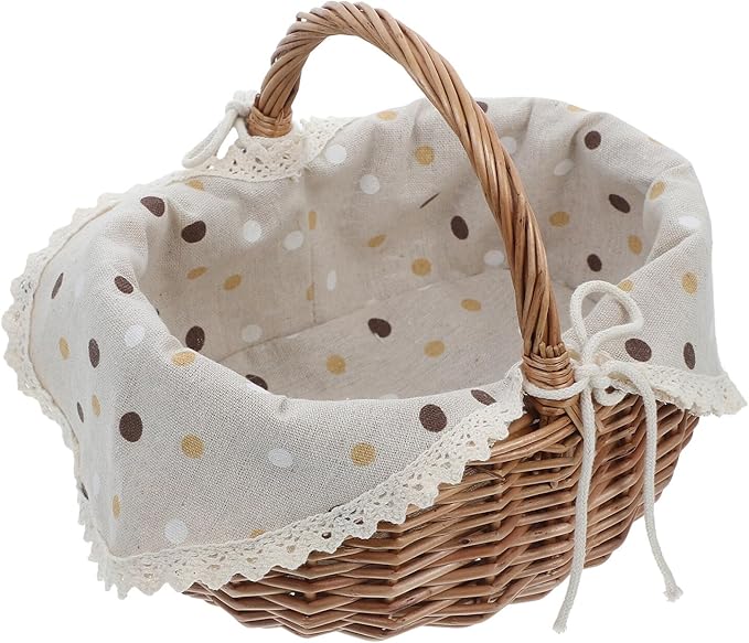 Handwoven Picnic Basket with Lining and Handle – Small Wicker Storage Basket for Outdoor Camping, Garden Harvest, and Travel Picnic Accessories