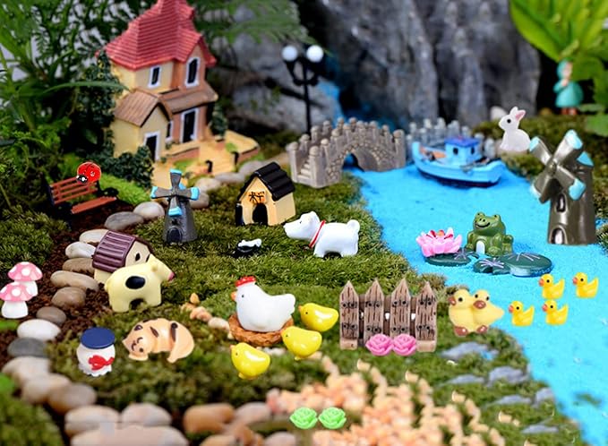 123 Pcs Fairy Garden Accessories Outdoor, Miniature Figurines, Decorations, Kit for Terrarium Supplies DIY Craft Decor