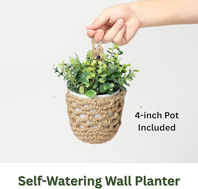 3PK Wall Planters for Indoor Plants with Self Watering Pots (4inch), Macrame Plant Hanger for Plant Wall | Wall Mounted Plant Holders for Succulent & Herbs