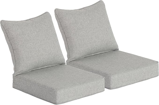 24x24 Inch Outdoor Deep Seat Cushions Set of 2,Thick High-Density Foam, Water-Resistant, Piped Edges & YKK Hidden Zipper for Patio Furniture,Greige