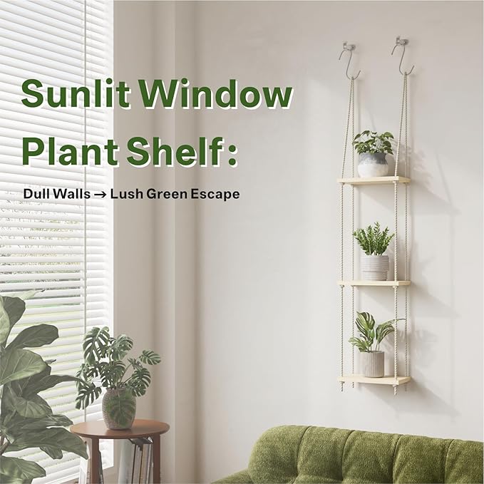 Window Plant Shelves 3-Tier Hanging Plant Shelves for Indoor Window Shelf for Plants Wall Mounted Window Sill Plant Shelf Living Room Garden Boho Decor