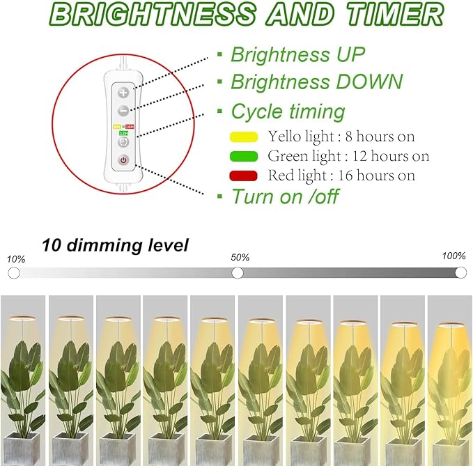 Yadoker 72 LEDs Plant Grow Light for Indoor Plant,Walnut Wood Grain Aluminum LED Grow Light with White Base, Height Adjustable,6.3" Aluminum Housing,Automatic Timer with 8/12/16 Hours,1 Pack