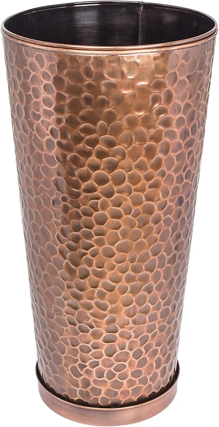 H Potter Tall Copper Planter Indoor Outdoor 28 Inch Antique Copper Hammered Metal Garden Planter with Insert Drainage and Drip Trays Large Decorative Floor Planter for Entryway Porch Patio Set of 2