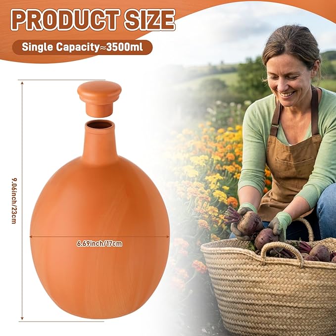 2 Pcs Large Terracotta Watering Pots 118 oz Ollas Self-Watering Pots Terracotta Watering Globes with Lid Plant Irrigation System for Indoor Outdoor Plants Raised Beds Garden