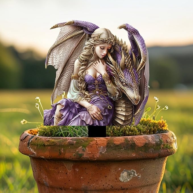 JOYO 11.8''Bohemian Fairy Flower Pot Decoration,Fairy Garden Planter Accessories,2D Acrylic Ground Plug,Fairy Pumpkin Angel Garden Stake for Pot Plants and Garden Yard Lawn Décor (P11)