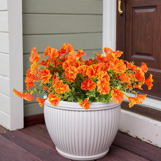 Christmas Artificial Mums 12 Bundles Orange Bulk Fake Flowers Faux Planters Real Touch Stems for Outdoors Fall Silk Flower UV Resistant Urn Filler Front Porch Thanksgiving Decorations for Home Garden