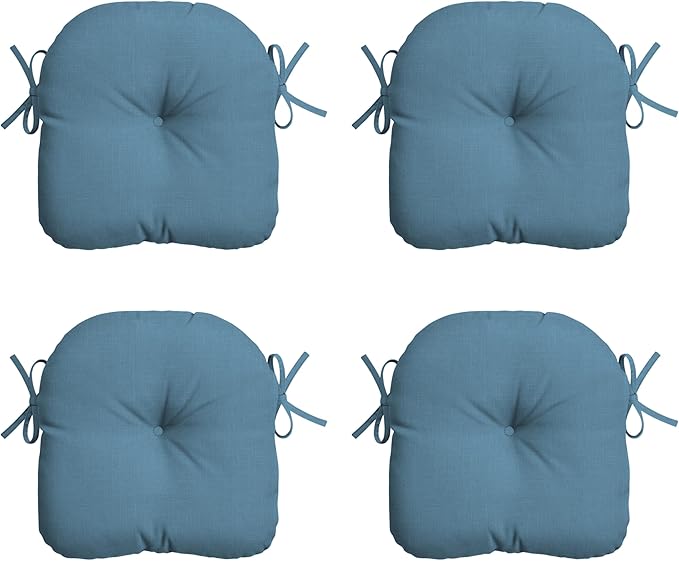 Arden Outdoor Tufted Bistro Seat Cushion, Set of 4, 14.5 in x 15 in, Rain-Proof, Fade Resistant French Blue Texture