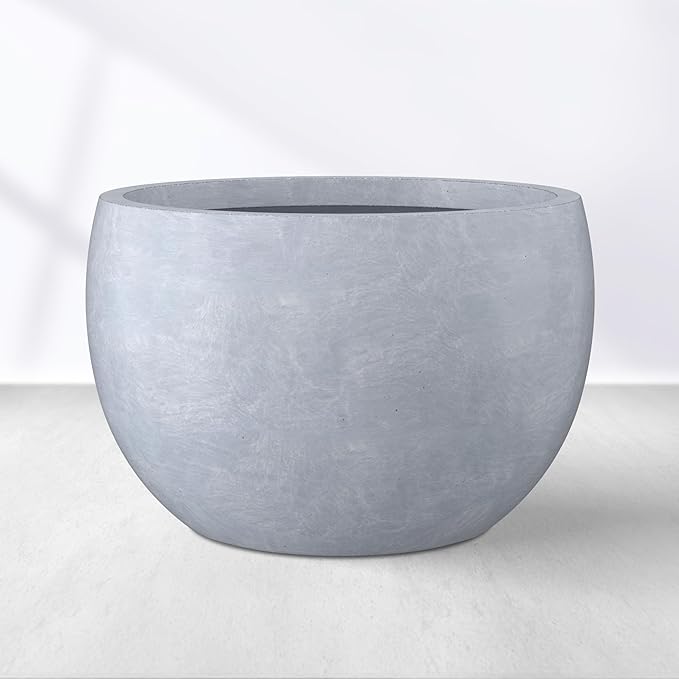 Kante 19.9" Dia Round Concrete Planter, Outdoor/Indoor Large Bowl Plant Pots with Drainage Hole and Rubber Plug for Garden Patio Balcony Home, Gray