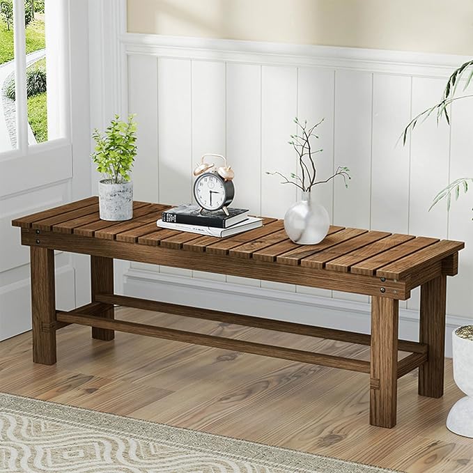 35.4'' Outdoor Garden Benches Weatherproof Patio Bench Two-Person Seat Backless Bench Wood Bench with Slatted High Temperature Bench for Front Porch Backyard (Upgraded to Prevent Fading)