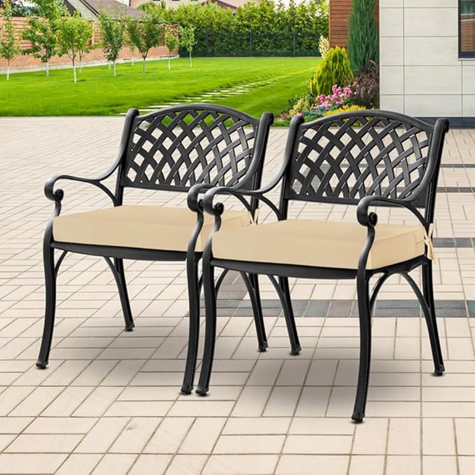 downluxe Waterproof Outdoor Chair Cushions for Patio Furniture, 22" x 22" x 3" Patio Chair Cushion with Adjustable Ties & Portable Handle, Square Outdoor Cushion with Removable Cover, Beige, 2 Pack