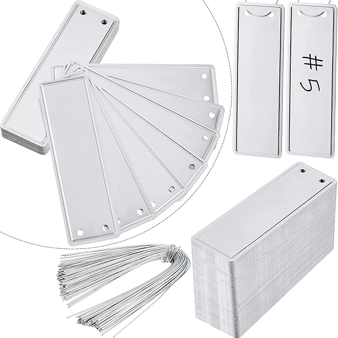 Ripeng 120 Pieces Aluminum Metal Plant Labels Writable Seedling Tree Tags with 6 Inch Wires Waterproof Double Sided Write for Plant Garden Marker Outdoor Identification and Greenhouse