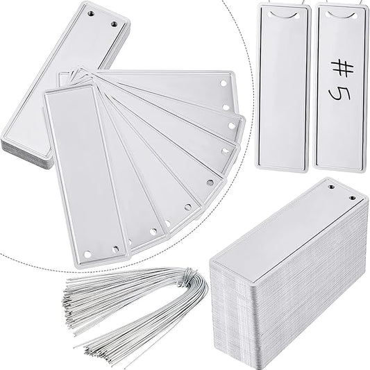 Ripeng 120 Pieces Aluminum Metal Plant Labels Writable Seedling Tree Tags with 6 Inch Wires Waterproof Double Sided Write for Plant Garden Marker Outdoor Identification and Greenhouse