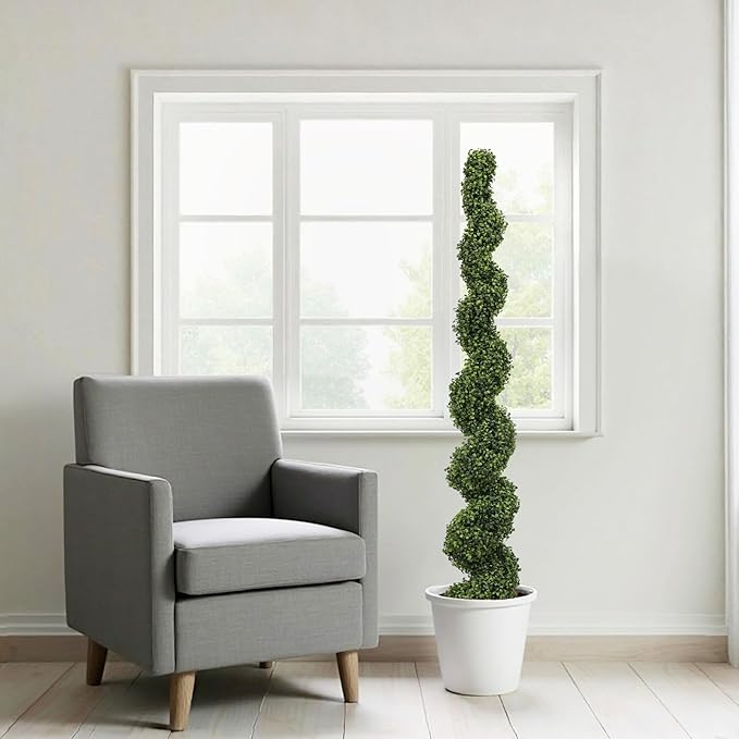 THE BLOOM TIMES 6ft Tall Spiral Topiary Trees Artificial Outdoor Set of 2, Large Faux Boxwood Fake Plants Outside UV Resistant for Front Porch Planter Garden Patio Decor 6 Foot