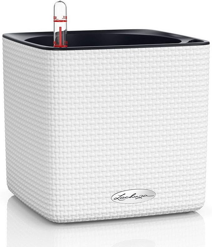 Lechuza 13580 Cube Color 16 Self-Watering Planter for Indoor and Outdoor Use, 7" x 7" x 6", White