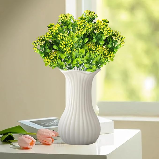 ‌Artificial Fall Berries & Flowers - Lifelike Faux Plants with Mini Red Berries, UV Resistant Fake Greenery for Outdoors,Thanksgiving Decor, Porch & Home Decor, Farmhouse Autumn Décor (Yellow)