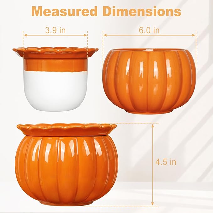 African Violet Pots, Self-Watering Ceramic Planter – 6 Inch Pot for Indoor Plants, Simple Self-Watering Design for Home & Office Décor, Bright Pumpkin Orange