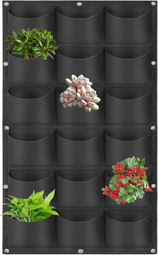 Hanging Planting Grow Bags, 18 Pockets Hanging Vertical Wall Planter Wall Mounted Grow Bag Outdoor Indoor Gardening Vertical Greening Flower Container, Planting Bags Storage Bags(1.0 m × 0.5 m, Black)