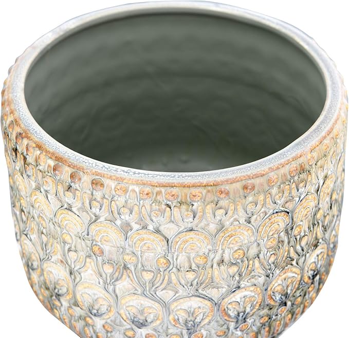 Bloomingville Embossed Stoneware Planter with Reactive Glaze, Beige