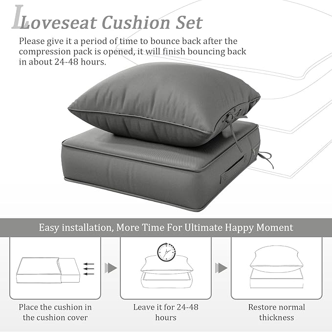 Outdoor Patio Chair Cushions Set 24 L X 24 W X 5 H Waterproof & Fade Resistant Deep Seat and Back Cushions with Removable Covers Outdoor Seat Cushion Set for Chairs and Sofas