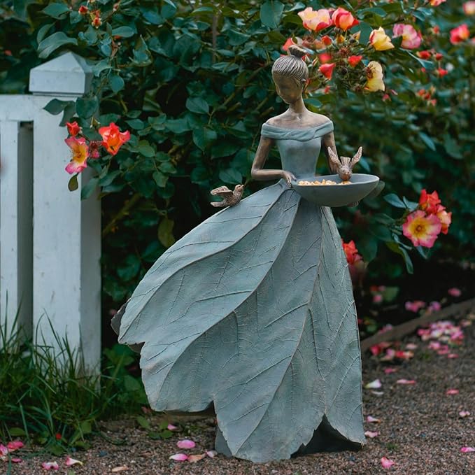 DiliComing Large Garden Fairy Statue Bird Feeder & Bird Bath - 23-Inch Resin Outdoor Yard Decor Angel Statue, Decorative Girl Sculpture for Garden, Lawn, Patio