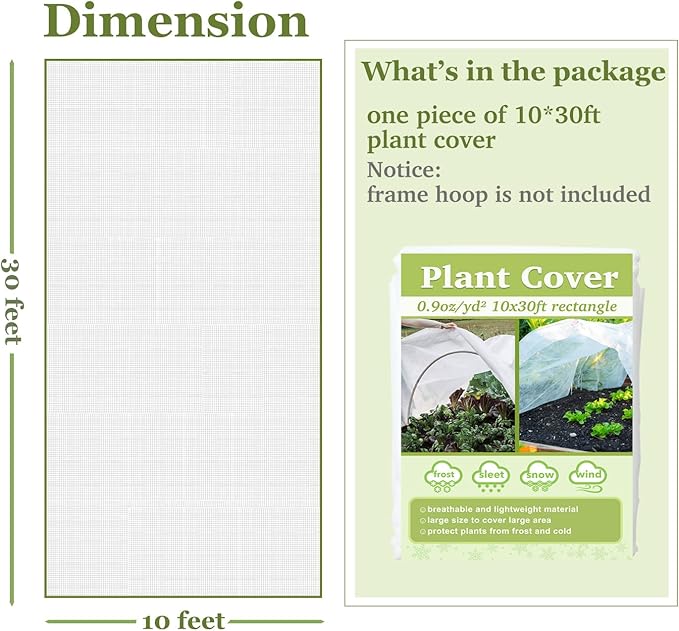 Plant Covers Freeze Protection 10x20ft Floating Row Cover 0.9oz/yd² Plant Covers for Winter Garden Fabric for Cold Sun Protection