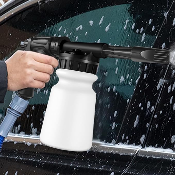 Garden Foam Sprayer - 1L Pressurized Cannon, Handheld Soap Foam, Garden Hose Washer Attachment | Automobile Care Detailing, Car Cleaning Accessory, Use for Vehicle Exterior Cleaning Maintenance