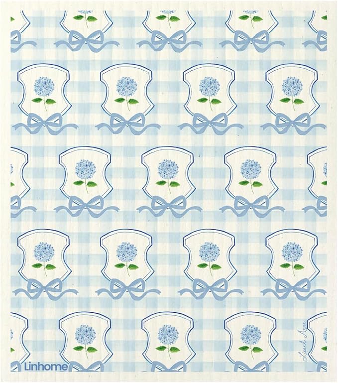 Garden Collection Hydrangea Swedish Dishcloth, Reusable Paper Towel, Super Absorbent Cellulose Sponge, Kitchen Cleaning Cloth, Washable & Compostable (Blue Hydrangea - 4 Pack)