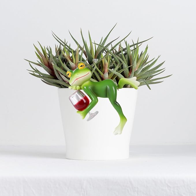 HPMAISON Miniature Frog Figurines Plant Decorations for Pots Frog Statue Planter Hugger Resin Garden Outdoor Fairy Garden Statue Hanging Figurines Yard Patio Decor Desk Ornament Women Gift