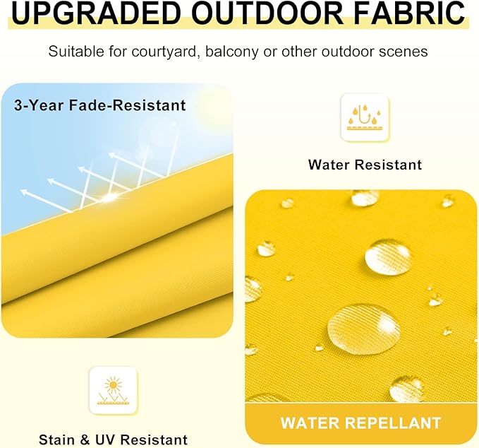 downluxe Outdoor Chair Cushions Set of 2 for Patio Furniture, Water-Resistant Patio Chair Cushions with Ties, High Density Foam Outdoor Seat Cushion, 17" X 16" X 2", Yellow