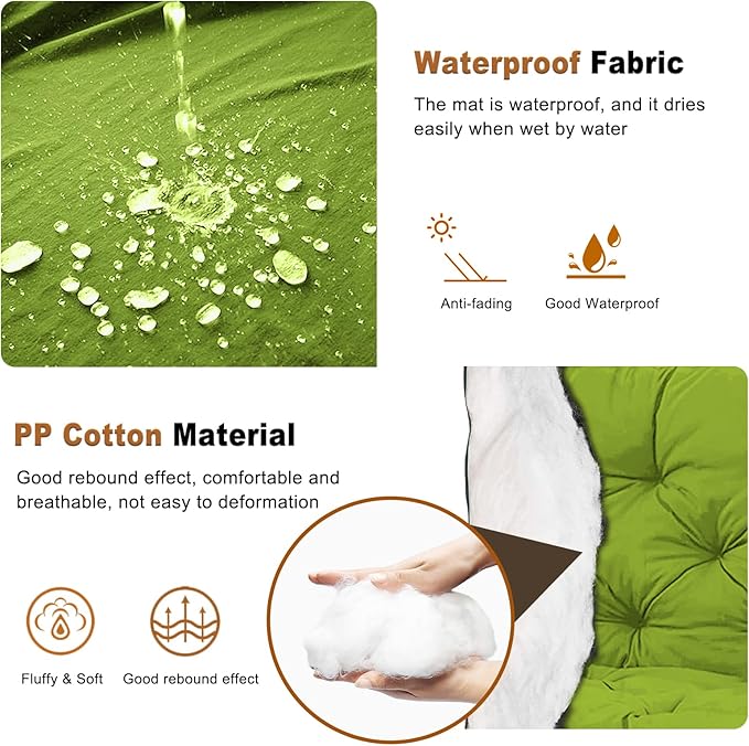 2-3 Seat Swing Replacement Cushion, Outdoor Bench Cushions with Backrest Thicken 4", Patio Furniture Garden Porch Loveseat Glider Pad Anti-Fading Waterproof (Grass Green, 40x60in)