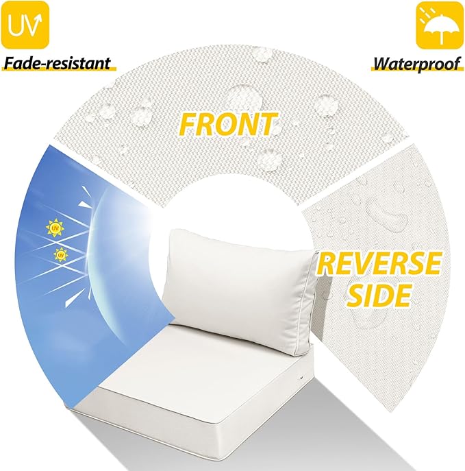 AAAAAcessories Outdoor Seat Cushions for Chairs, Fade-Resistant, Waterproof Patio Furniture Replacement Cushions, 25.5" x 25.5" x 5" + 25.5" x 13.5", Set of 2, Creamy White