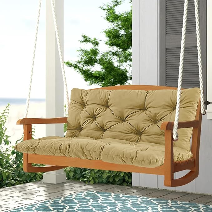 2-3 Seat Swing Replacement Cushion, Outdoor Bench Cushions with Backrest Thicken 4", Patio Furniture Garden Porch Loveseat Glider Pad Anti-Fading Waterproof (Light Yellow, 40x47in)