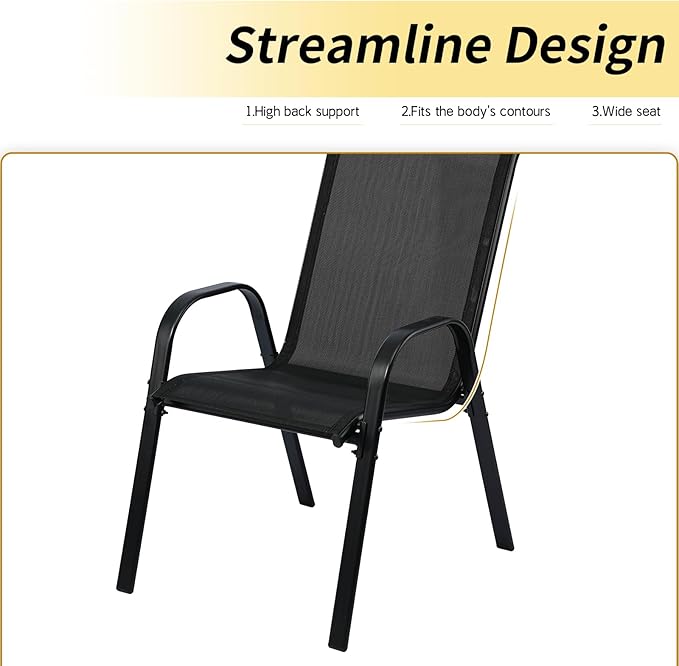 Stackable Outdoor Patio Dining Chairs with Backrest/Armrests for Lawn Garden Balcony Deck Camping-Set of 2 Or 4 (2, Black)