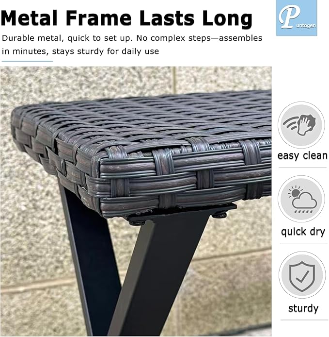 46” Black Rattan Bench with Metal X-Legs, Wicker Frame Patio Bench for Hallway, All Weather Outdoor Bench for Garden, Backyard, Porch