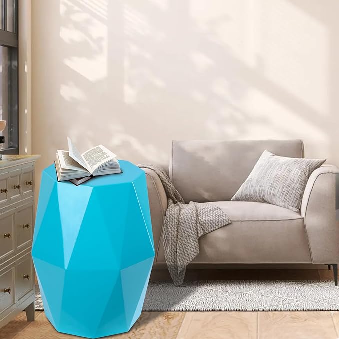 Vipush Outdoor Lace Cut Iron Side Table,Patio Garden Stool Coffee End Table Nightstand for Small Spaces,Living Room,Front Porch,Poolside (Lack Blue)